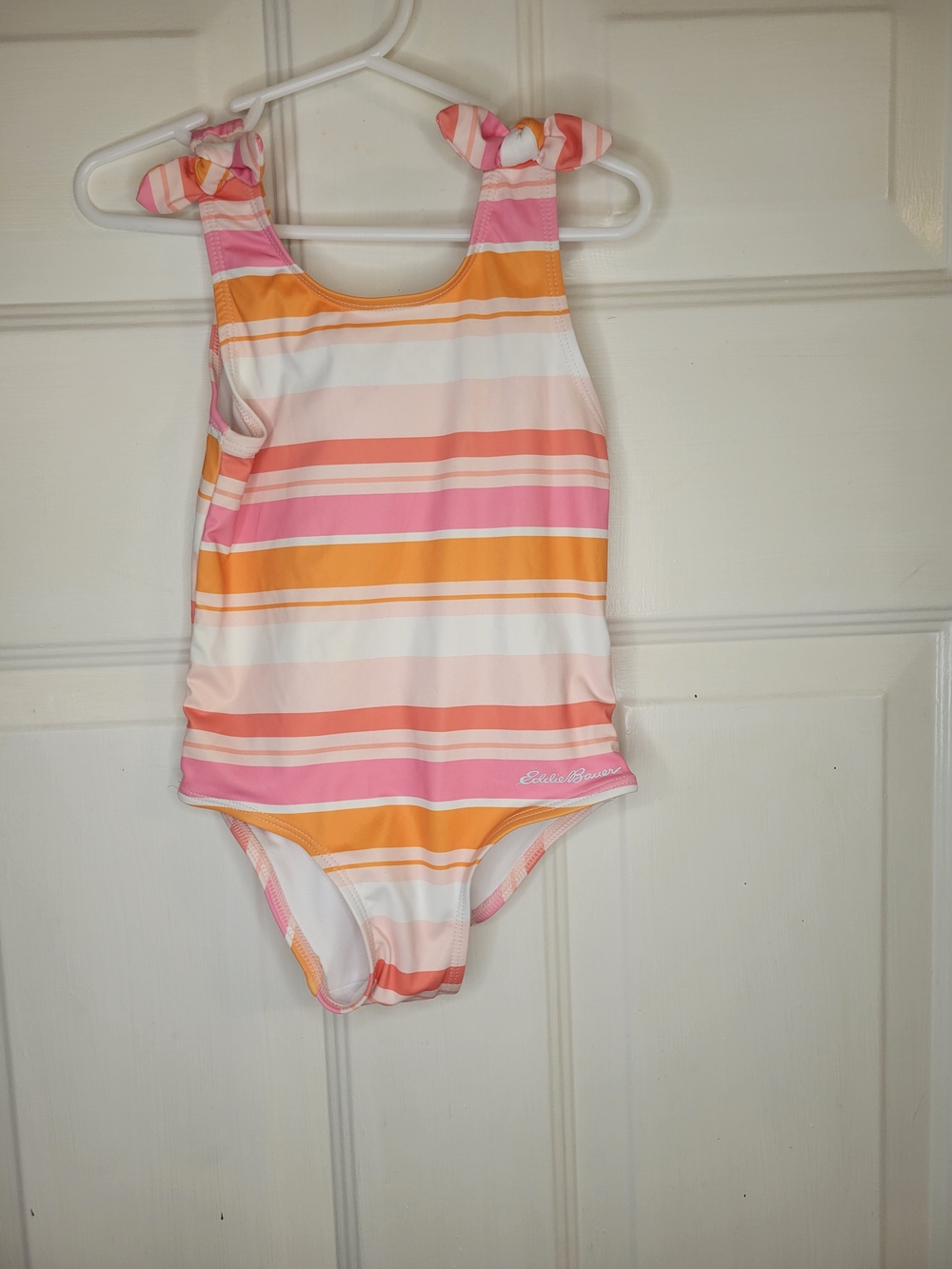 Eddie Bauer 3T Toddler Girls One-piece Swim Suit Pink, Orange & White Striped